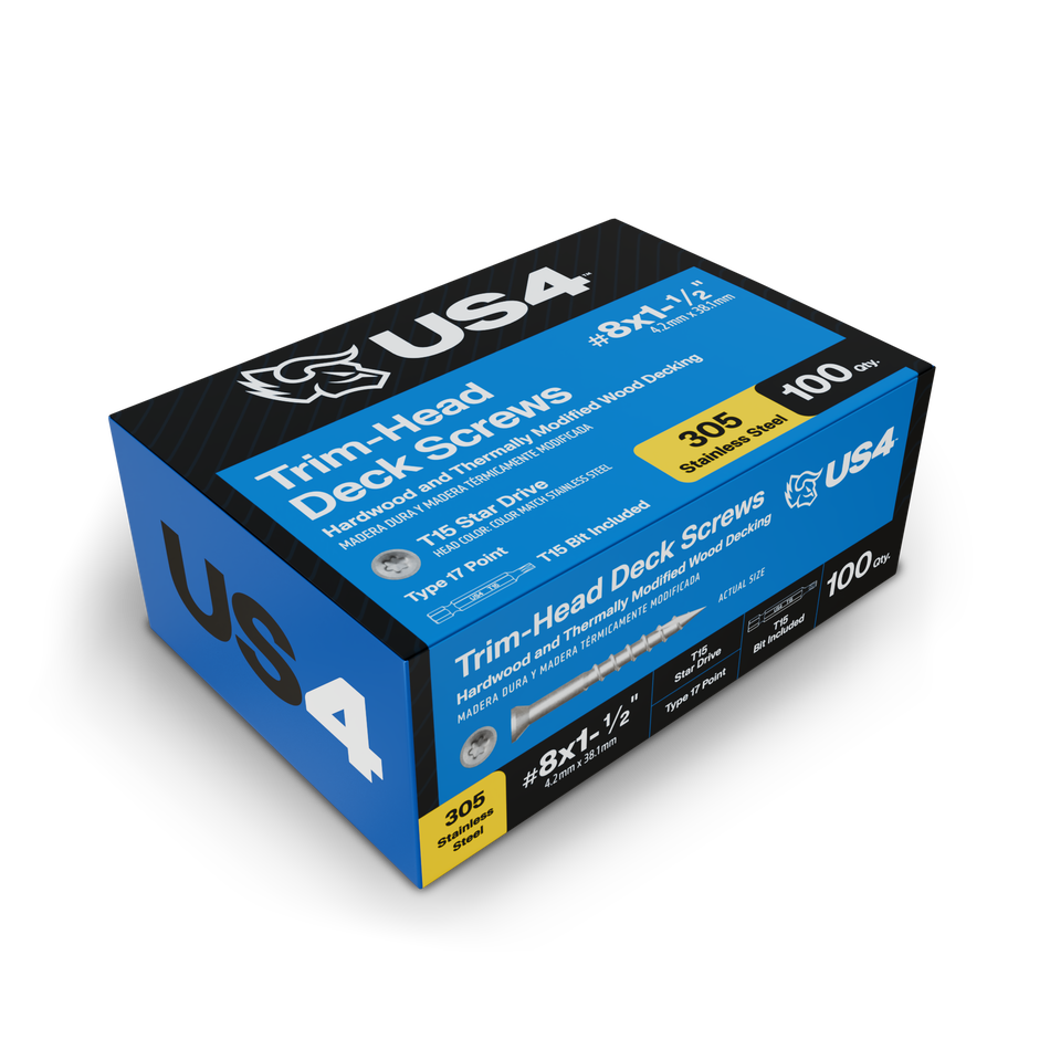 US4 Trim Head Stainless Steel Deck Screws #8x1.5"