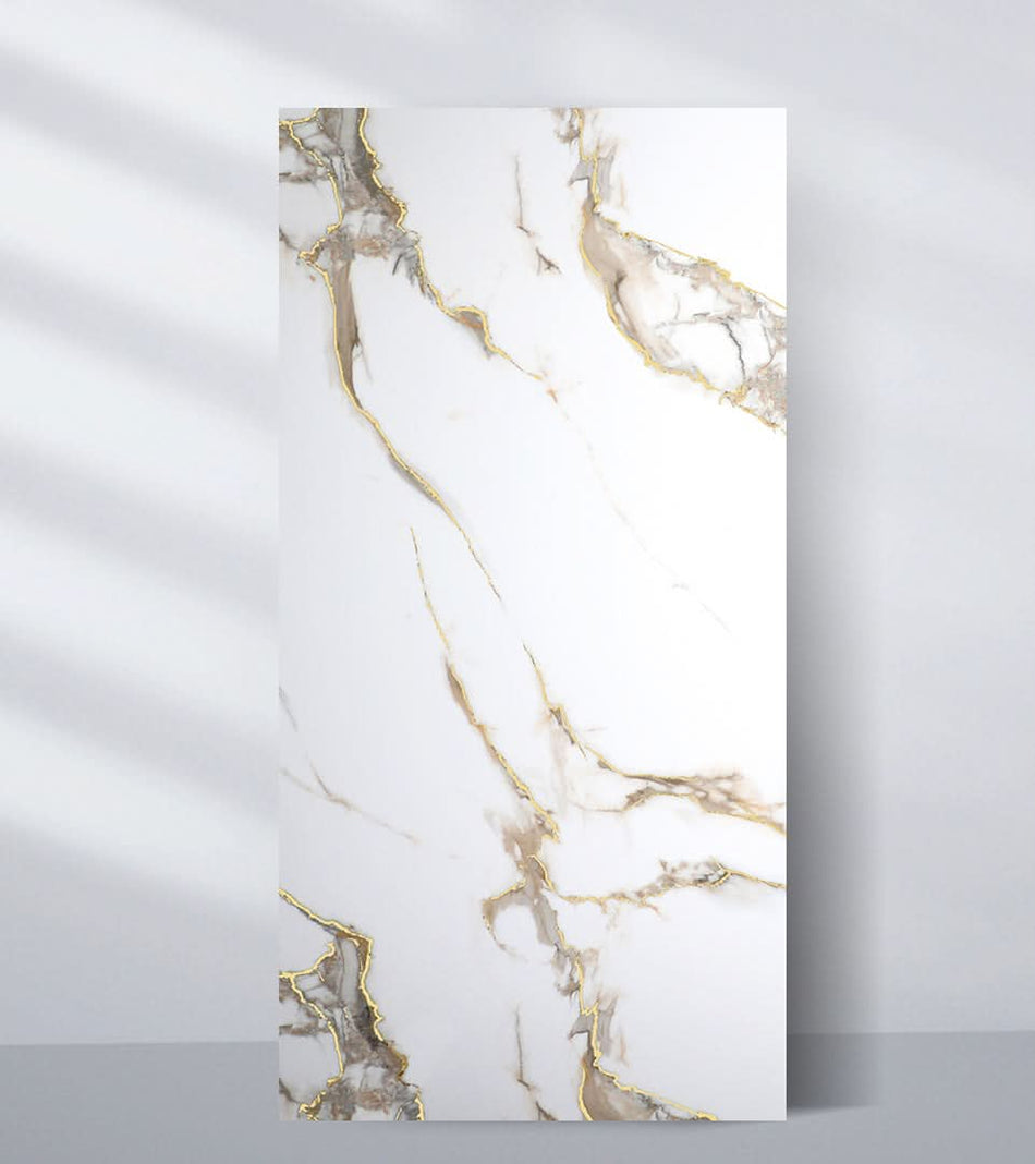 Calacatta Oro Gold Marble PVC Wall Panel - Waterproof (4x8 ft, 32 sq. ft)