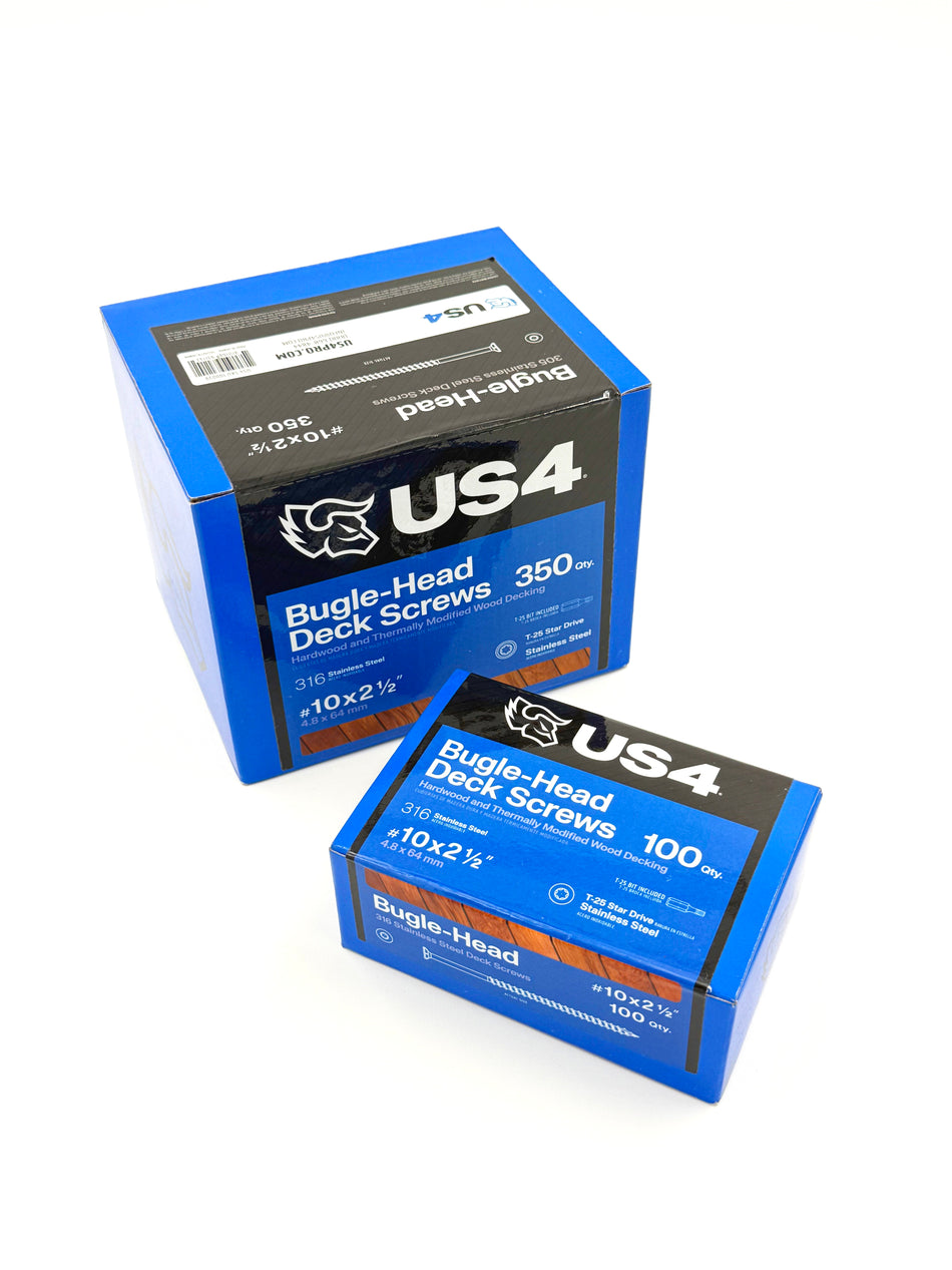 US4 Bugle Head Type 316 Stainless Steel Deck Screws #10x2.5"