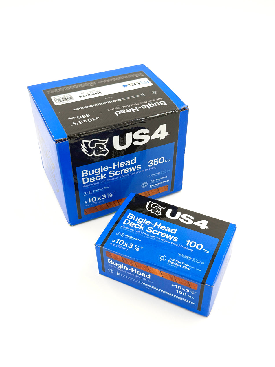 US4 Bugle Head Type 316 Stainless Steel Deck Screws #10x3.125"